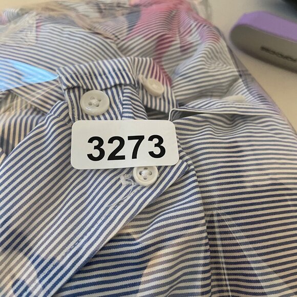 J. Crew Men's L‎ 16 Neck Blue and White Stripe Button Up Shirt 2 Ply Cotton - Picture 9 of 9